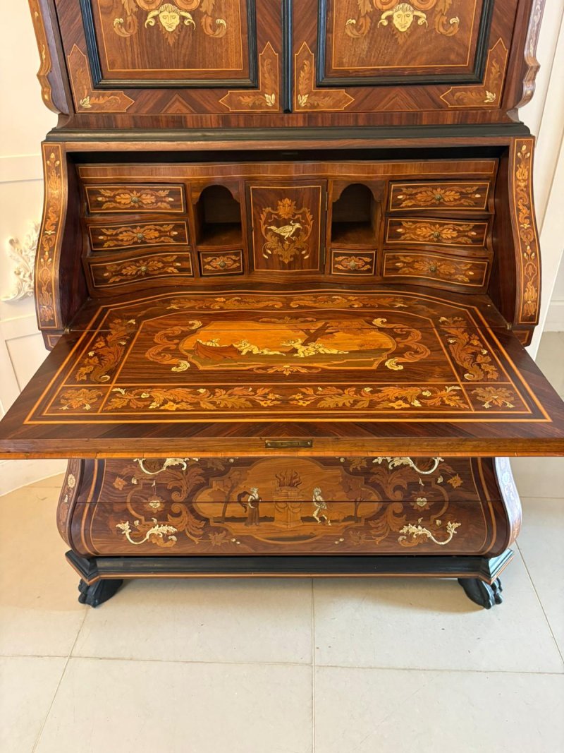 Outstanding Quality Antique Italian Marquetry Inlaid Burr Walnut Bureau Bookcase - Image 19